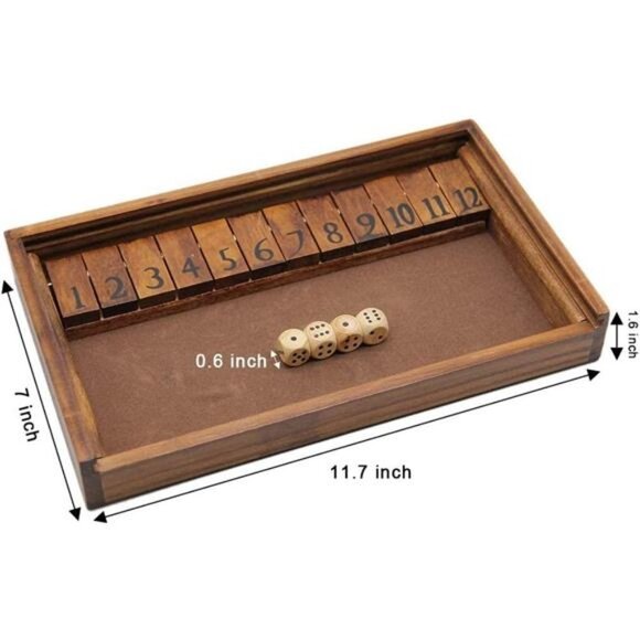 Shut The Box Wooden Board Dice Game with 12 Numbers and Lid for Kids Adults - Picture 2 of 7